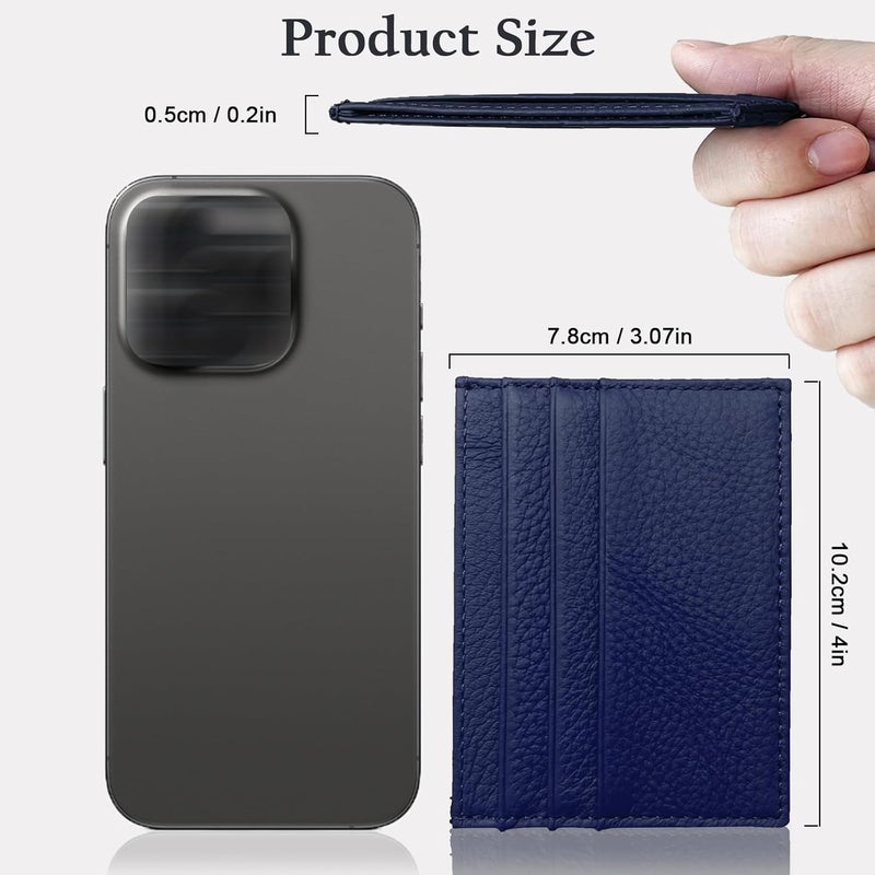 WOXVM Credit Card Holder Wallet RFID Blocking Slim Credit Card Cases Holder Premium Leather Minimalist Front Pocket Small Wallet with 6 Card Slots and 1 Pockets for Men Women (Navy Blue) - Image 2
